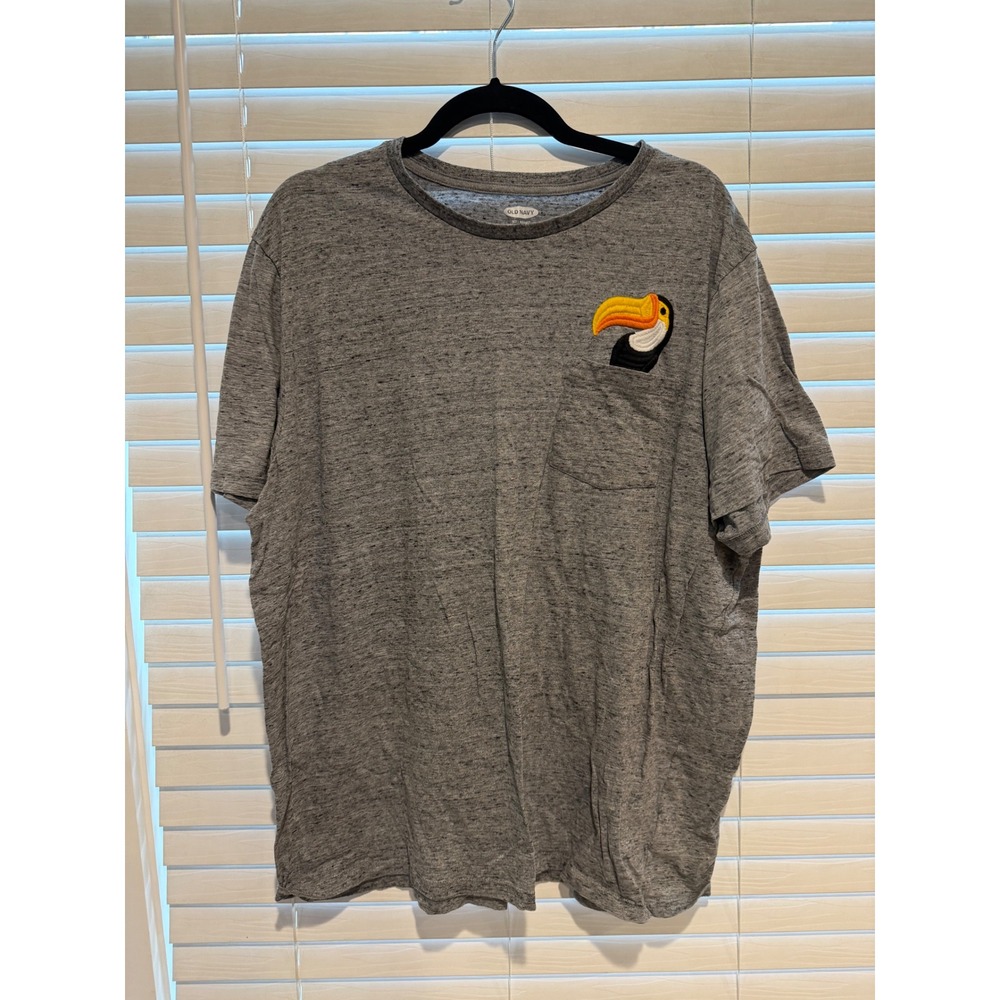 Old Navy Mens XXL Soft Washed Heather Grey Toucan Pocket T-Shirt Short Sleeve